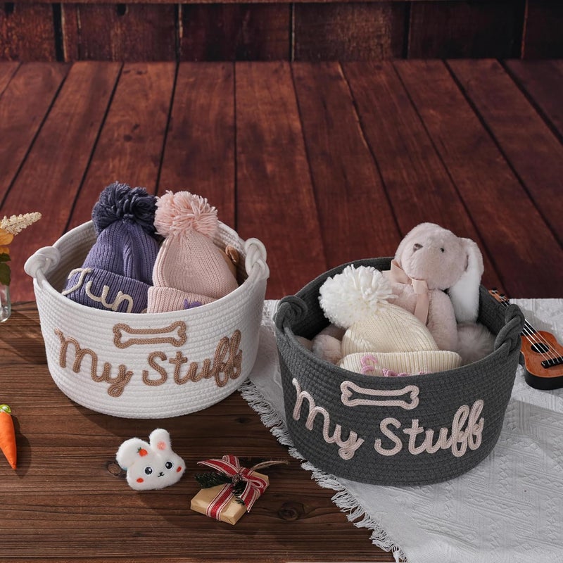 JUPPE Pet Storage Basket with Rope Handles, Cotton Woven Dog Toy Bin, Black with 'My Stuff' Text, Decorative Organization, Dog Toy Organizer (Black grey dog basket) - Image 5